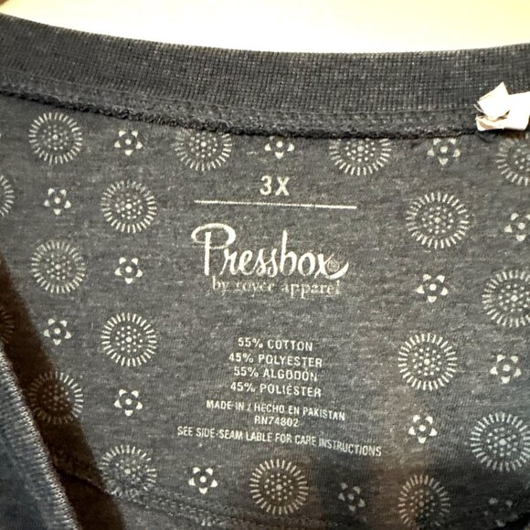 Syracuse Orange Oversized 3/4 Sleeve Shirt Pressbox 3X Cotton/Poly Blend Charcoa - Picture 2 of 6